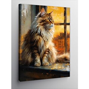 Kanvas Tablo Penceredeki Sarı Kedi 70x100 cm
