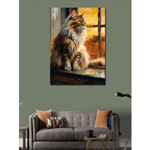 Kanvas Tablo Penceredeki Sarı Kedi