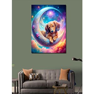 Kanvas Tablo Sevimli Köpek Ve Hilal 100x140 cm