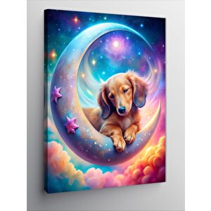 Kanvas Tablo Sevimli Köpek Ve Hilal