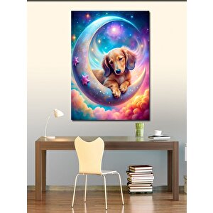 Kanvas Tablo Sevimli Köpek Ve Hilal
