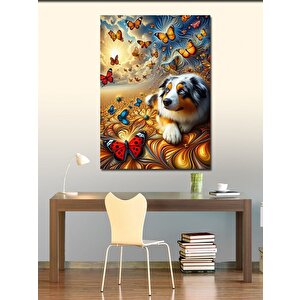 Kanvas Tablo Renkli Kelebekler Ve Köpek 70x100 cm