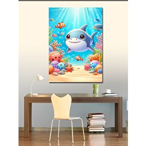 Kanvas Tablo Sevimli Köpekbalığı Ve Balıklar 100x140 cm