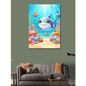 Kanvas Tablo Sevimli Köpekbalığı Ve Balıklar 100x140 cm