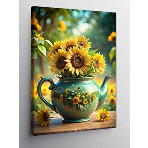 Kanvas Tablo Çaydanlıktaki Ayçiçekleri 70x100 cm