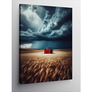 Kanvas Tablo Başak Tarlası Ve Kırmızı Ev 100x140 cm
