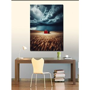 Kanvas Tablo Başak Tarlası Ve Kırmızı Ev 100x140 cm