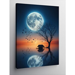 Kanvas Tablo Dolunay Ve Göl  100x140 cm