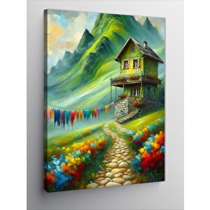 Kanvas Tablo Dağdaki Ev Ve Çamaşırlar 100x140 cm