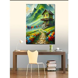 Kanvas Tablo Dağdaki Ev Ve Çamaşırlar 100x140 cm