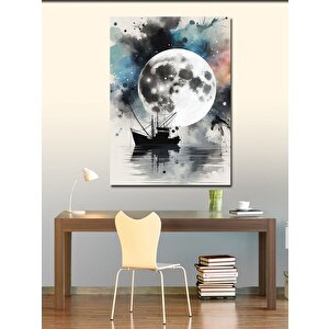 Kanvas Tablo Balıkçı Teknesi Ve Dolunay 100x140 cm