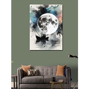 Kanvas Tablo Balıkçı Teknesi Ve Dolunay 100x140 cm