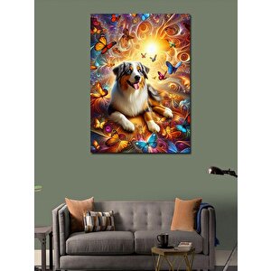 Kanvas Tablo Sevimli Köpek Bir Kelebekler 70x100 cm