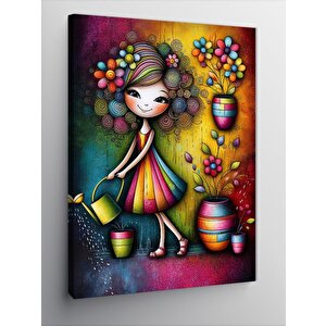 Kanvas Tablo Pastel Renkli Kız Ve Çiçekler 100x140 cm