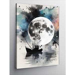 Kanvas Tablo Balıkçı Teknesi Ve Dolunay 70x100 cm