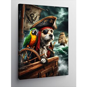 Kanvas Tablo Korsan Köpek Ve Papağan 100x140 cm