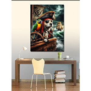 Kanvas Tablo Korsan Köpek Ve Papağan