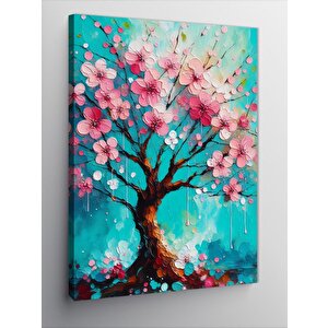 Kanvas Tablo Pembe Çiçekli Ağaç 100x140 cm