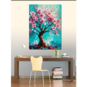 Kanvas Tablo Pembe Çiçekli Ağaç 100x140 cm