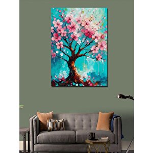 Kanvas Tablo Pembe Çiçekli Ağaç 100x140 cm
