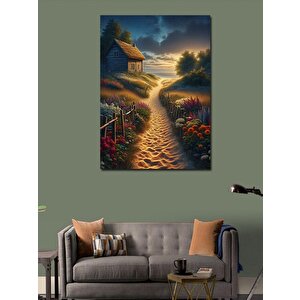 Kanvas Tablo Retro Ev Ve Çiçekler 100x140 cm
