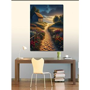 Kanvas Tablo Retro Ev Ve Çiçekler 70x100 cm