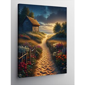 Kanvas Tablo Retro Ev Ve Çiçekler