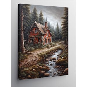 Kanvas Tablo Kırmızı Ev Ve Orman 70x100 cm
