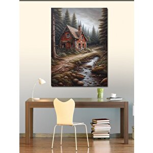 Kanvas Tablo Kırmızı Ev Ve Orman 70x100 cm