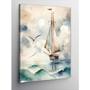 Kanvas Tablo Yelkenli Tekne Ve Martı 70x100 cm