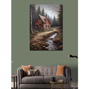 Kanvas Tablo Kırmızı Ev Ve Orman 100x140 cm