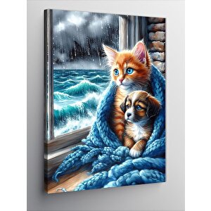 Kanvas Tablo Fırtınadaki Kediler Ve Okyanus 100x140 cm