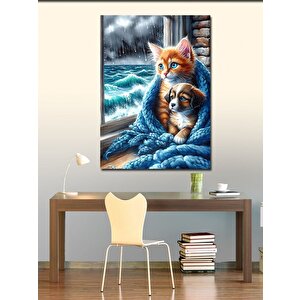 Kanvas Tablo Fırtınadaki Kediler Ve Okyanus 100x140 cm