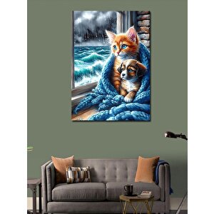 Kanvas Tablo Fırtınadaki Kediler Ve Okyanus 100x140 cm