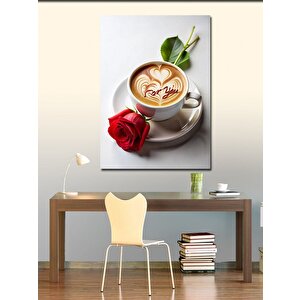 Kanvas Tablo Kahve Fincanı Ve Gül 100x140 cm