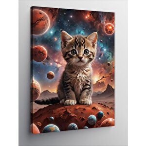 Kanvas Tablo Yavru Kedi Ve Gezegenler 70x100 cm
