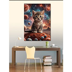 Kanvas Tablo Yavru Kedi Ve Gezegenler 70x100 cm