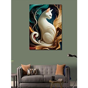 Kanvas Tablo Beyaz Kedi 100x140 cm