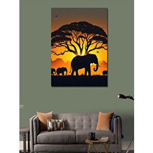 Kanvas Tablo Gün Batımındaki Filler 100x140 cm