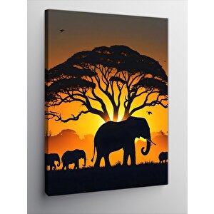 Kanvas Tablo Gün Batımındaki Filler 70x100 cm