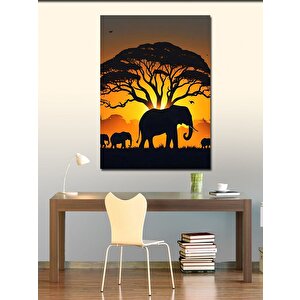 Kanvas Tablo Gün Batımındaki Filler 70x100 cm
