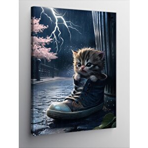 Kanvas Tablo Fırtınada Islanan Yavru Kedi 70x100 cm