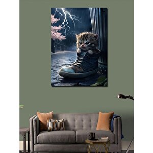 Kanvas Tablo Fırtınada Islanan Yavru Kedi 70x100 cm