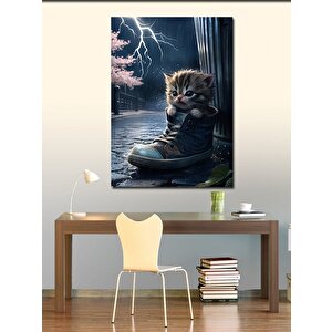 Kanvas Tablo Fırtınada Islanan Yavru Kedi