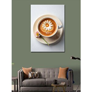 Kanvas Tablo Kahve Fincanı Ve Çiçek 100x140 cm