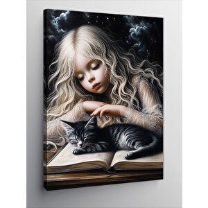 Kanvas Tablo Kedisini Seven Kız 70x100 cm