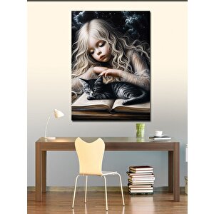 Kanvas Tablo Kedisini Seven Kız 70x100 cm