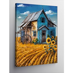 Kanvas Tablo Tarladaki Köy Evi 70x100 cm