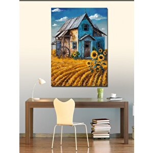 Kanvas Tablo Tarladaki Köy Evi 70x100 cm