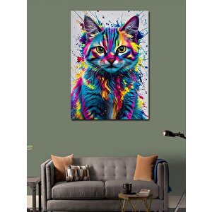 Kanvas Tablo Renkli Kedi